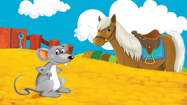 cartoon farm scene with mouse illustration for children