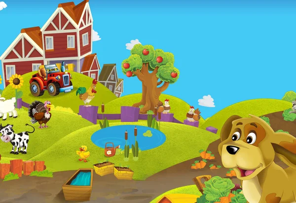 Zeichentrickfilm Bauernhofszene Mit Verschiedenen Tieren Für Kinder — Stockfoto