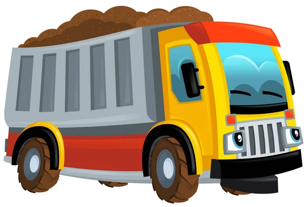 cartoon scene with industrial truck on white background illustration for children