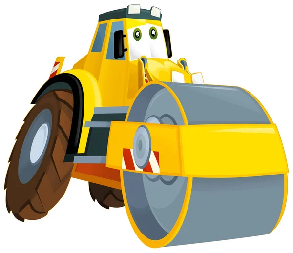 Cartoon Scene Met Industriële Vrachtwagen Road Roller Witte Achtergrond Illustratie — Stockfoto