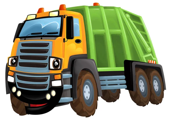 Cartoon Scene Met Industriële Vrachtwagen Witte Achtergrond Illustratie Voor Kinderen — Stockfoto