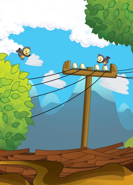 Zeichentrickszene Für Verschiedene Nutzungsvögel Der Nähe Des Nestes Illustration Für — Stockfoto