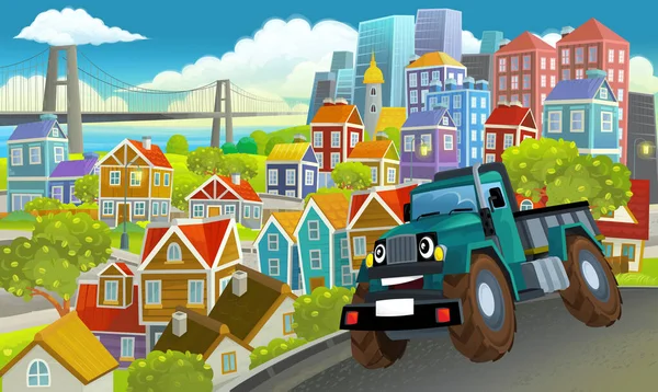 Cartoon Industrial Truck City Illustration Children — Stock Photo, Image