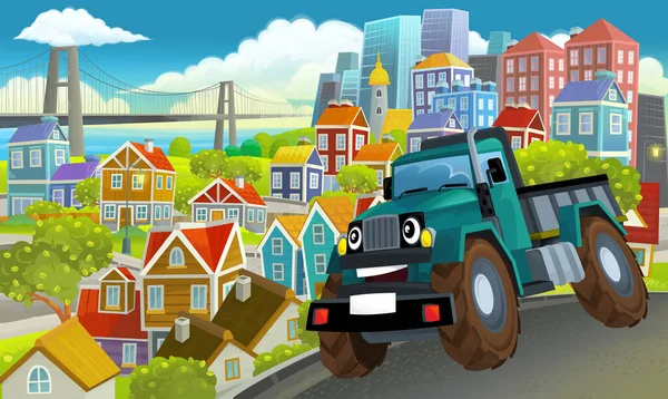 Cartoon Industrial Truck City Illustration Children — Stock Photo, Image