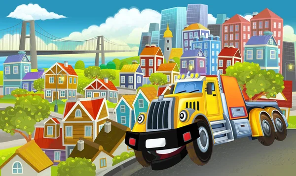 Cartoon Industrial Truck City Illustration Children — Stock Photo, Image