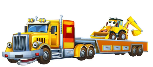 Cartoon Scene Met Sleepwagen Rijden Met Lading Andere Auto Geïsoleerde — Stockfoto