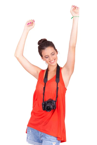 Jovem fotógrafa feminina — Fotografia de Stock