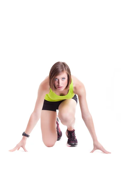 Kobieta młody piękny sport gotowy do wyścigu — Zdjęcie stockowe