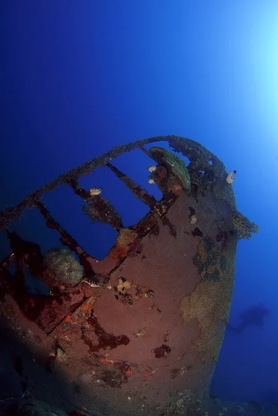 Diver and a Japanese Airplane Wreck, Walindi, New Guinea Papua — Stock Photo, Image