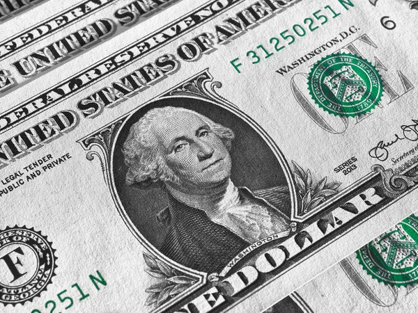 美国人的钱都快花光了1美元纸币 表面有纹理 美国的经济和商业 联邦储备票据 部分黑色和白色的图像与绿色的亮点 — 图库照片