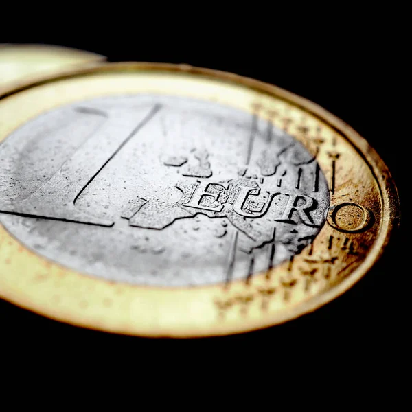 Euro Coin Close Focus Inscription Name Euro Zone Currency Dark — Stock Photo, Image