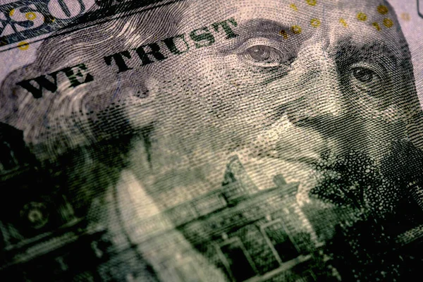 Amerykańskie Pieniądze Banknot Studolarowy Portretem Benjamina Franklina Zamykanie Amerykańskich Banknotów — Zdjęcie stockowe