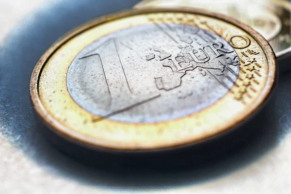 Euro Coins Focus Inscription Name Euro Zone Currency Euro Coin — Stock Photo, Image