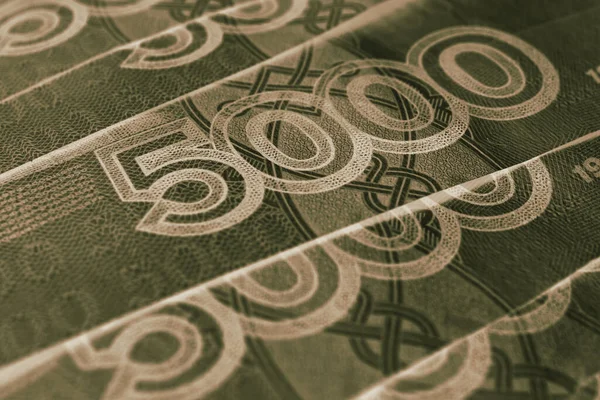 Banknoty Rosyjskie 5000 Rubli Zbliżenie Fragment Noty Naciskiem Liczbę Nominałów — Zdjęcie stockowe