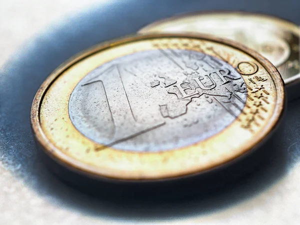 Euro Coins Focus Inscription Name Euro Zone Currency Euro Coin — Stock Photo, Image
