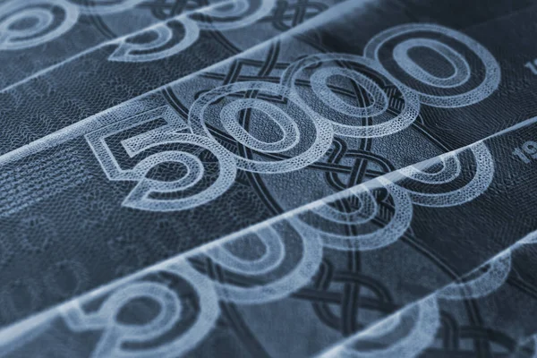 Banknoty Rosyjskie 5000 Rubli Zbliżenie Fragment Ustawy Naciskiem Liczbę Nominałów — Zdjęcie stockowe