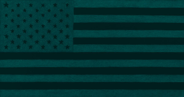 US flag. Black and dark turquoise tinted background. Patriotic wallpaper. Inverted stars and stripes