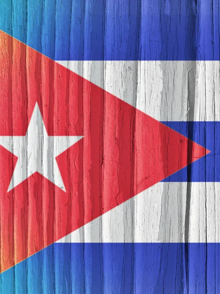 Fragment Van Cubaanse Vlag Een Droog Houten Oppervlak Heldere Verticale — Stockfoto