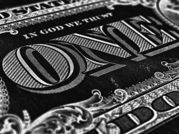 Amerykańskie Pieniądze Banknot Dolarowy Słowo Pierwsze Zbliżenie Ciemne Odwrócone Tło — Zdjęcie stockowe