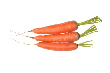 Beyaz arka planda üç havuç izole edilmiş.