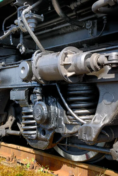 Wheel of the old railway diesel tractor — Stock Photo, Image