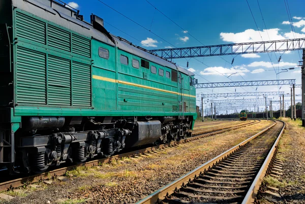 The diesel train on railroad — Stock Photo, Image