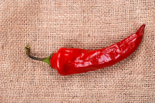 Peperoncino piccante rosso su un sacco — Foto Stock