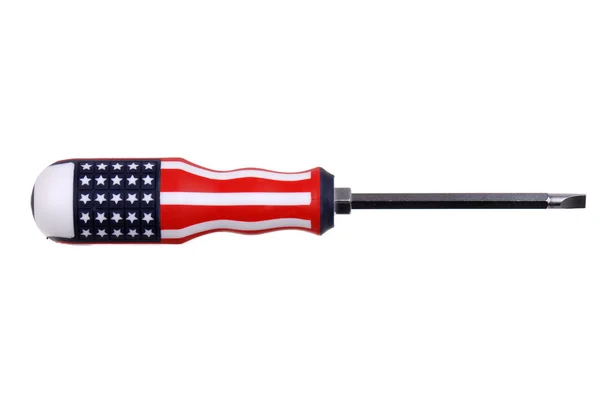Flathead screwdriver with the american flag on white — Stock Photo, Image