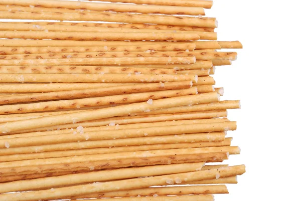 Tuzlu breadsticks üzerinde beyaz izole — Stok fotoğraf