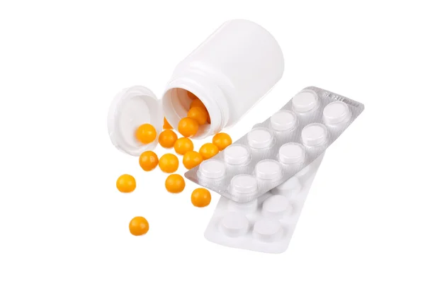 Foto de vários comprimidos em branco — Fotografia de Stock