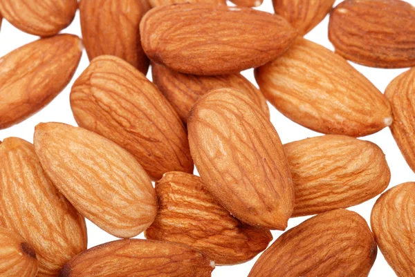 Pile of almonds nuts isolated — Stock Photo, Image