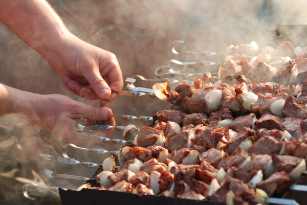 Meat slices prepare on fire