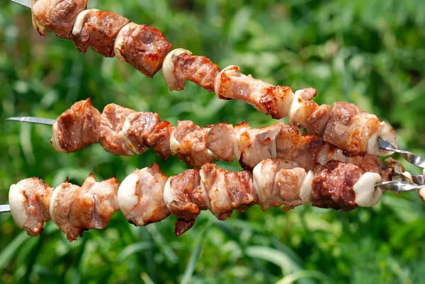 Le fette di carne si preparano in fuoco — Foto Stock