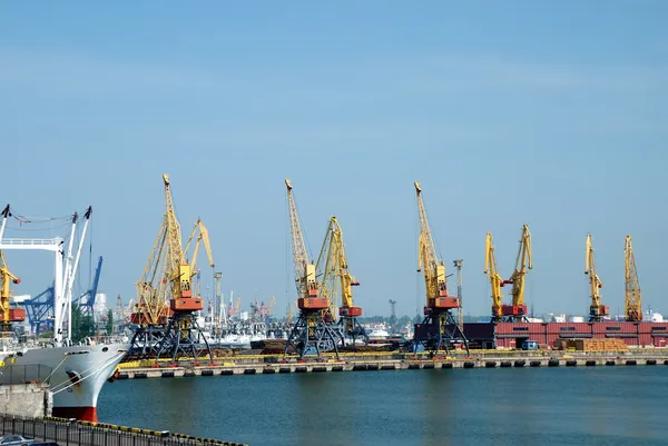 Le port de commerce avec des grues, des cargaisons et des navires — Photo