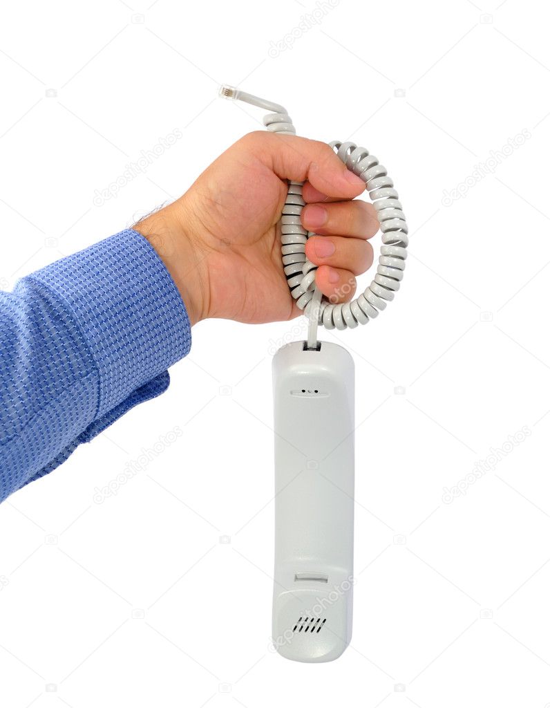 The hand lifts a telephone tube