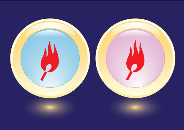 Vector buttons with burning safety match icon — Stock Vector