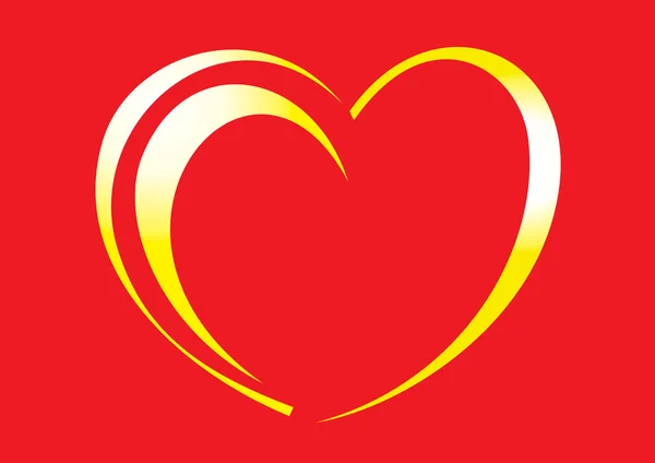 Иллюстрация золотого сердца на красном фоне — стоковый вектор
