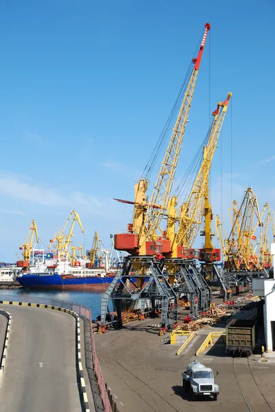 Port warehouse with cargoes and containers — Stock Photo, Image