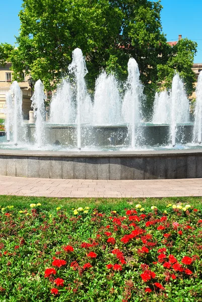 Parque da cidade com uma fonte — Fotografia de Stock