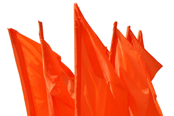 Bandeira vermelha balançando em um vento isolado — Fotografia de Stock