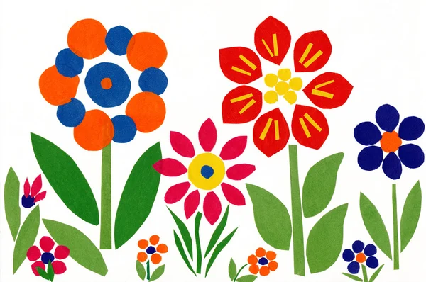 Flowers. Children paper applique. — Stock Photo, Image