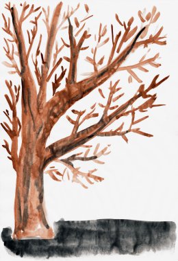 çocuğun çizim suluboya. sonbahar ağaç izole