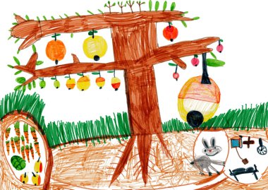 Apple tree and rabbit in a hole. clipart