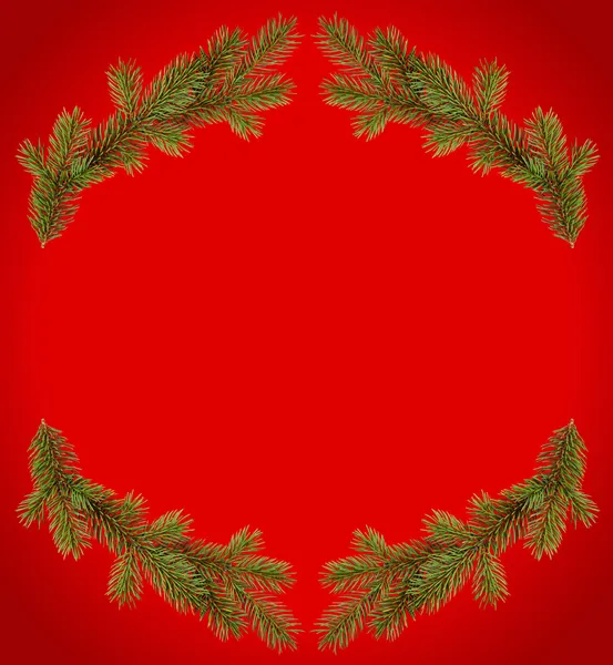 Κόκκινο πλαίσιο Χριστούγεννα από ελάτου κλαδιά — Φωτογραφία Αρχείου
