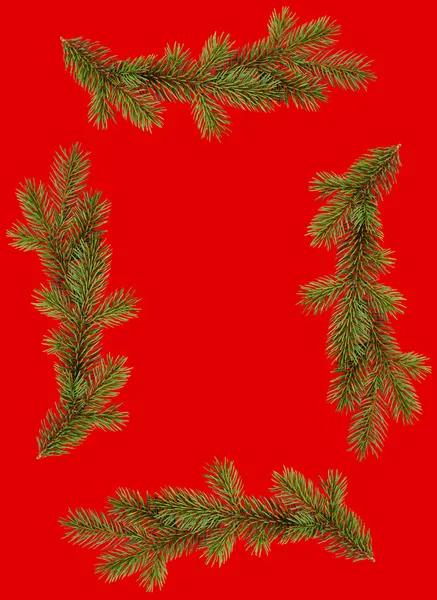 Marco rojo de Navidad de ramas de abeto —  Fotos de Stock