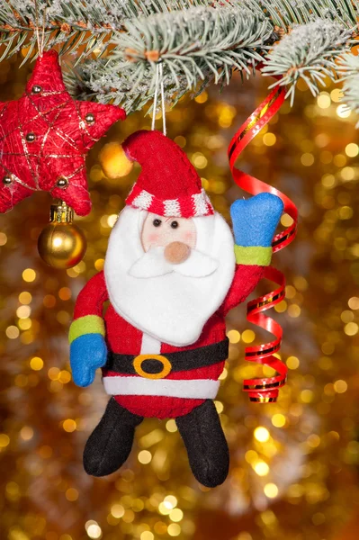 Christmas santa greeting on fir tree branch — Stock Photo, Image