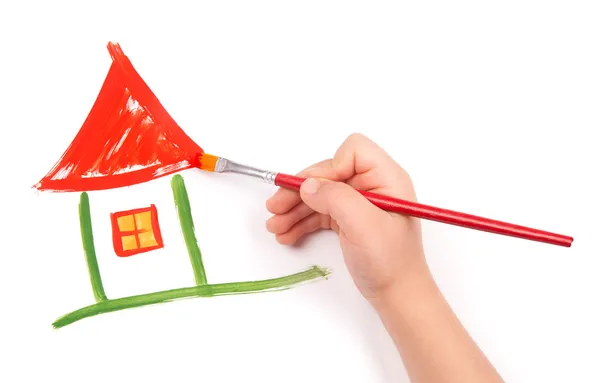 Bambino disegnare una casa — Foto Stock