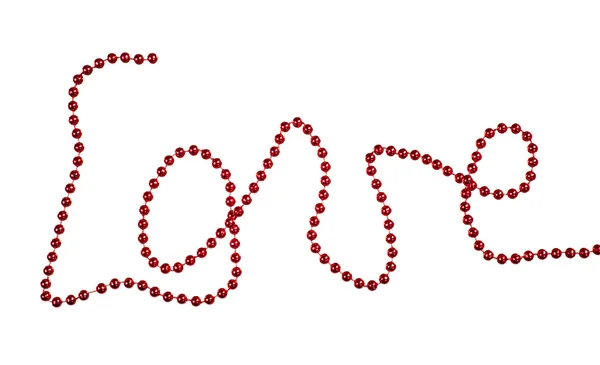 Röda pärlor att göra ordet kärlek isolerade — Stockfoto