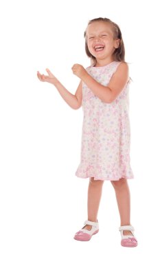 little girl shows anything in his hand clipart