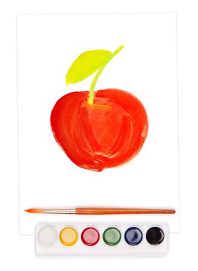 boyalı apple, sulu boya seti ve fırça